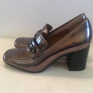 Franco Sarto pewter silver block heel loafer